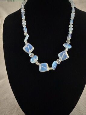 Blue Opalescent Glass Bead Necklace - Elegance at its best.